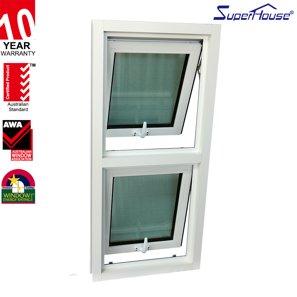 Superhouse Soundproof Waterproof Tempered Glass Window White Frame with Mosquito Net Glass Aluminum Awning Window