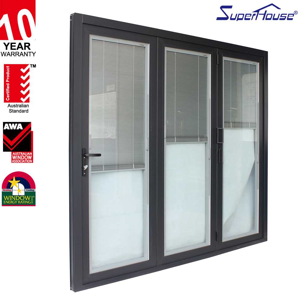 Superhouse Aluminium Accordion Bifolding Doors Fold Door Aluminum Alloy Tempered Glass Folding Door with Retractable Screen