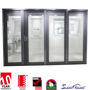 Superhouse Modern Double Glazed Tempered Glass Aluminum Alloy Hurricane-Proof Exterior Bi-folding Door
