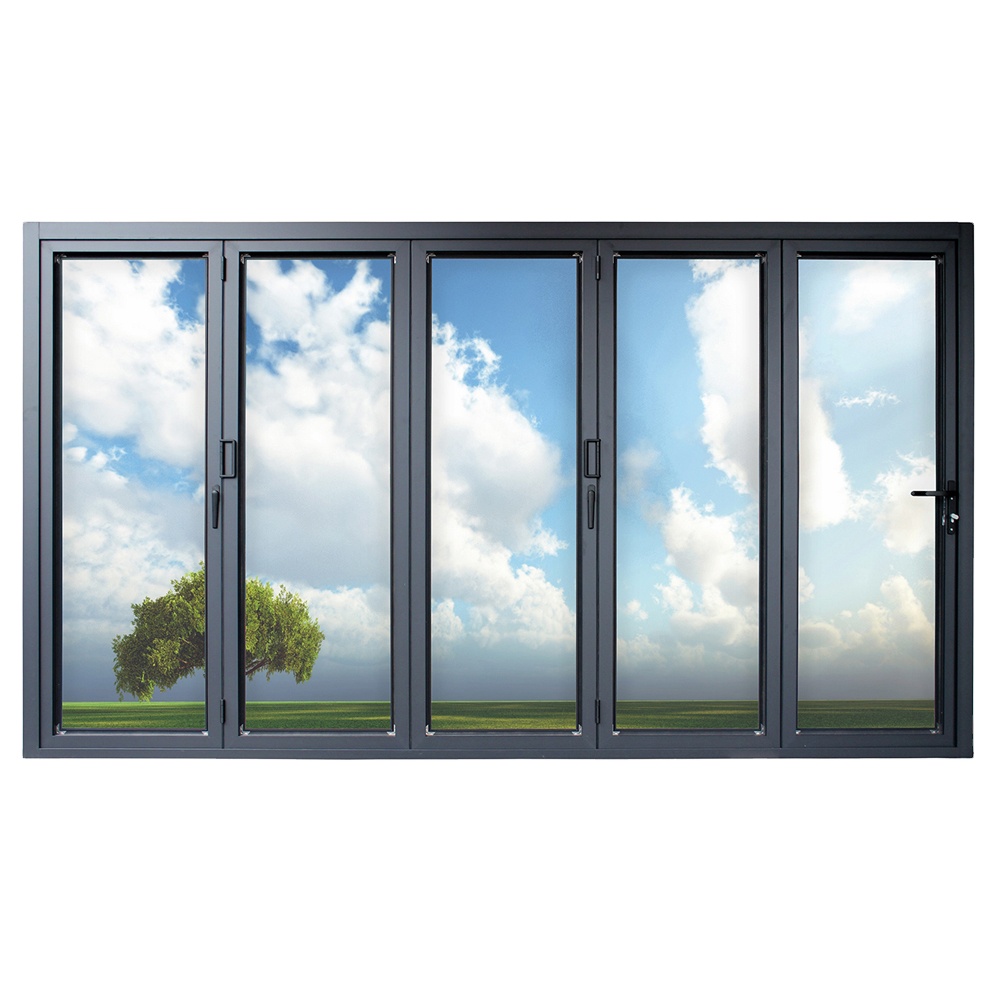 Australia AS2047 Standard Oversized Black Aluminum Hollow Glass Folding Patio Door Glass Bi-fold Door