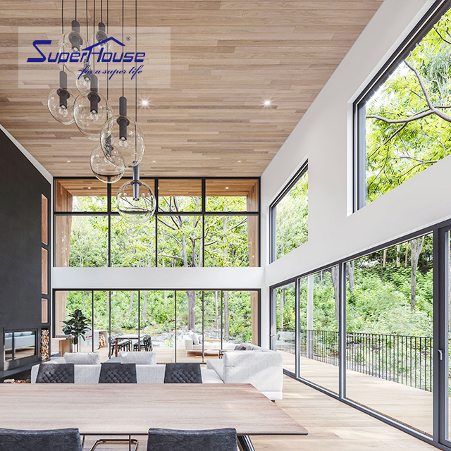 Residential Project Picture View Window Wall From Floor to Ceiling Custom-shape Fixed Window with Hurricane-rated Large Panel
