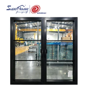 Aluminum Double Casement Window With Screens and Grilles Thermal Break Large Height Residential Casement Windows New design