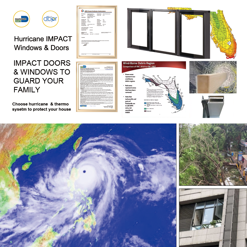 High Performance Hurricane Impact Resistant for Luxury Villas Commercial Office Buildings Aluminum Tilt Turn Window
