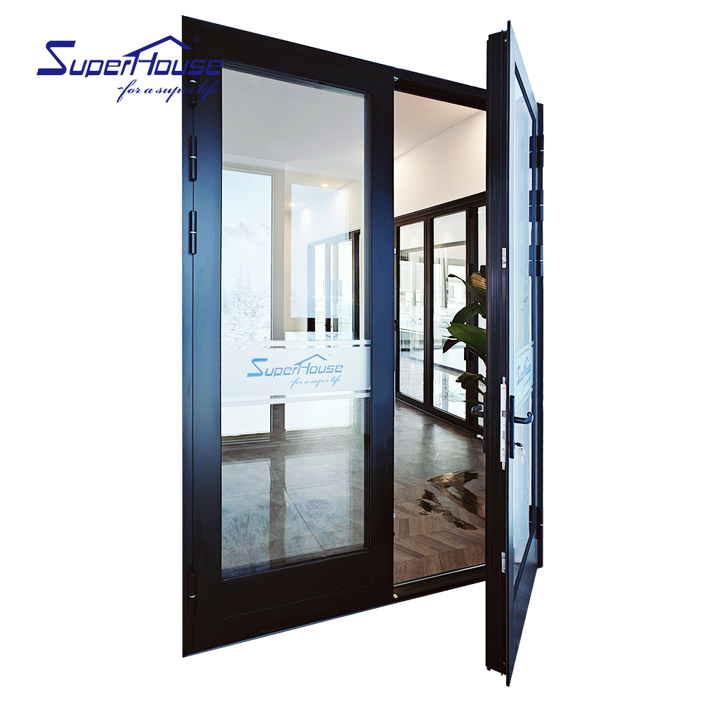 Superhouse Mainly Export to American Black Color Thermal Break Aluminum Doors Glass Hinged Front French Door Exterior Patio