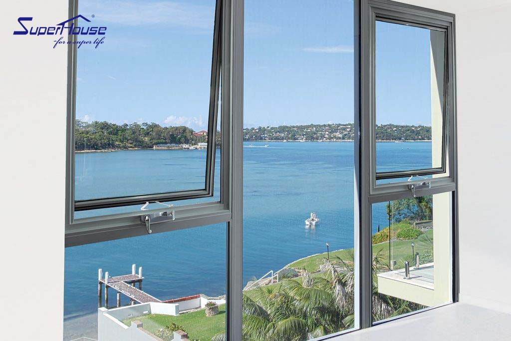 Residential Aluminum Awning Window NOA Hurricane Proof Double Glazing with Customized Color for Villa and Apartment Balcony