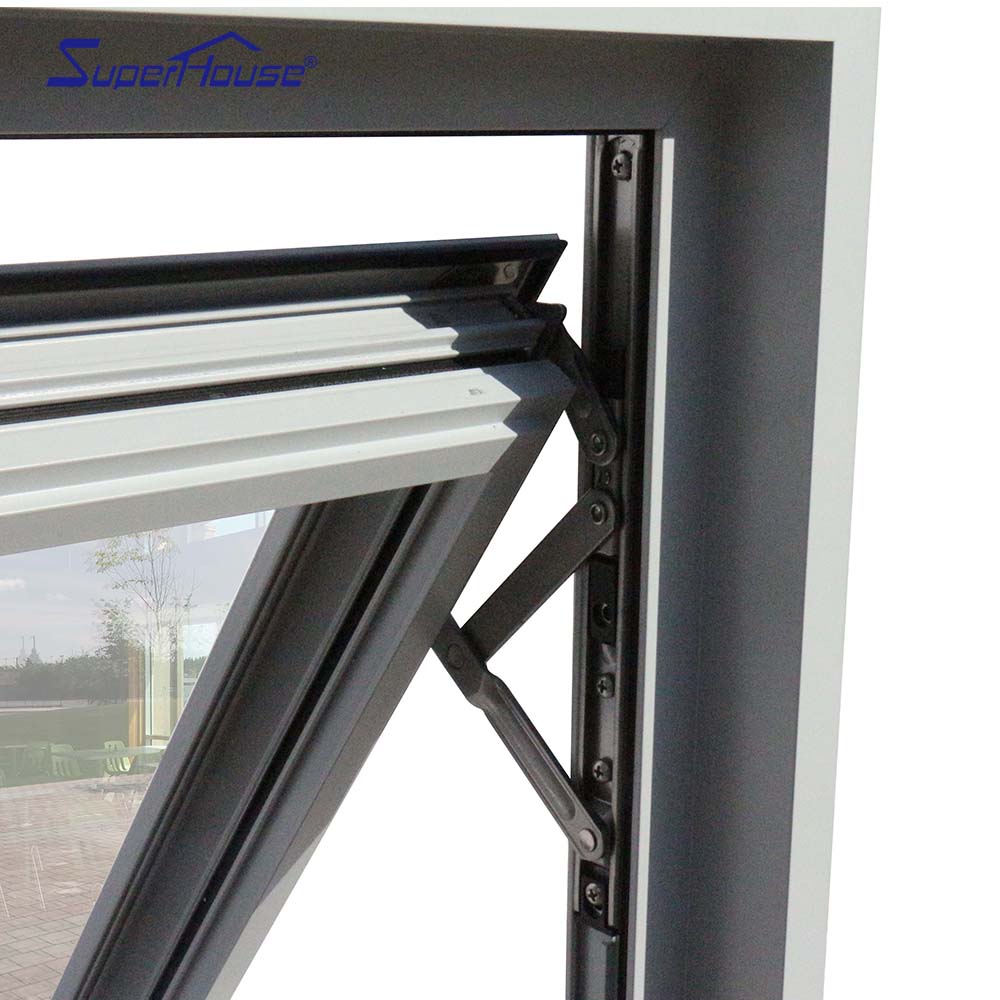 Superhouse Leading Manufacture Waterproof Good Sound Insulation  windows Double Tempered Glass Swing Aluminum Awning Window