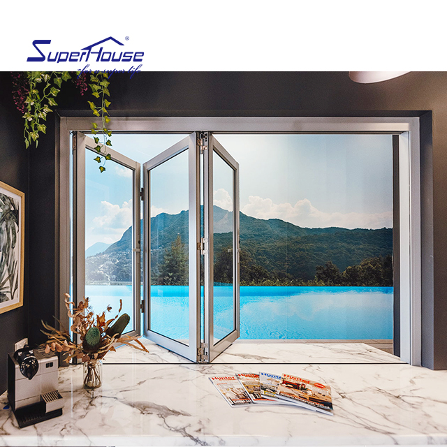 Slim Frame Large View Wooden Jamb Bullet Proof Laminated Glass Single Black Aluminum Double Pane Bi-Folding Windows
