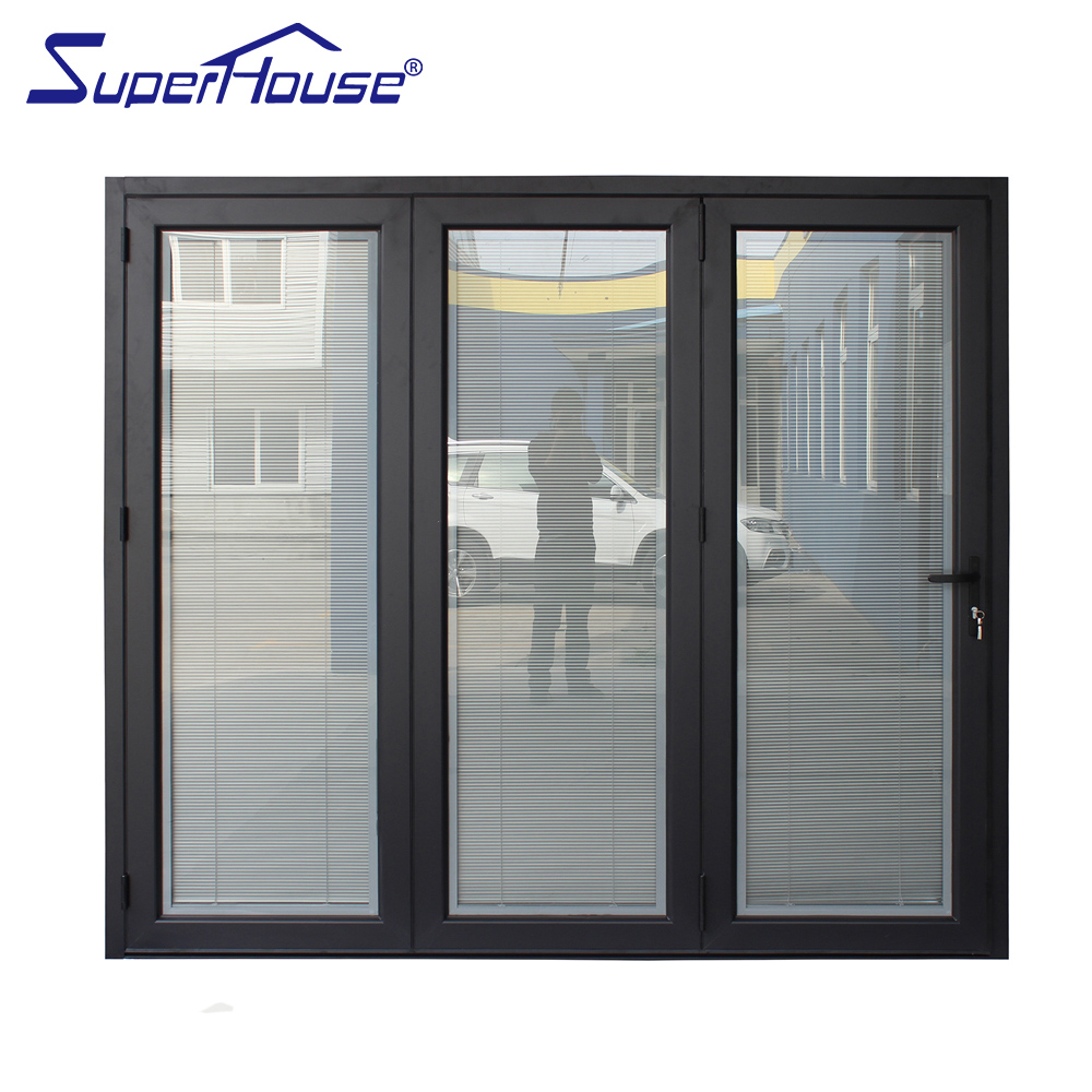 Blinds Inset Modern Classical Black Energy-saving Aluminum Bi Fold Doors Exterior Folding Door Accordion Design
