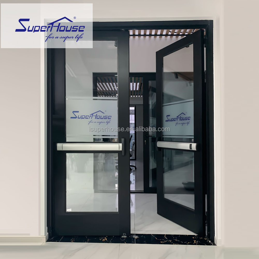 Commercial Building Fire Alarm Automatic Opening Device Aluminum Safety Tempered Panic bar Escape Door