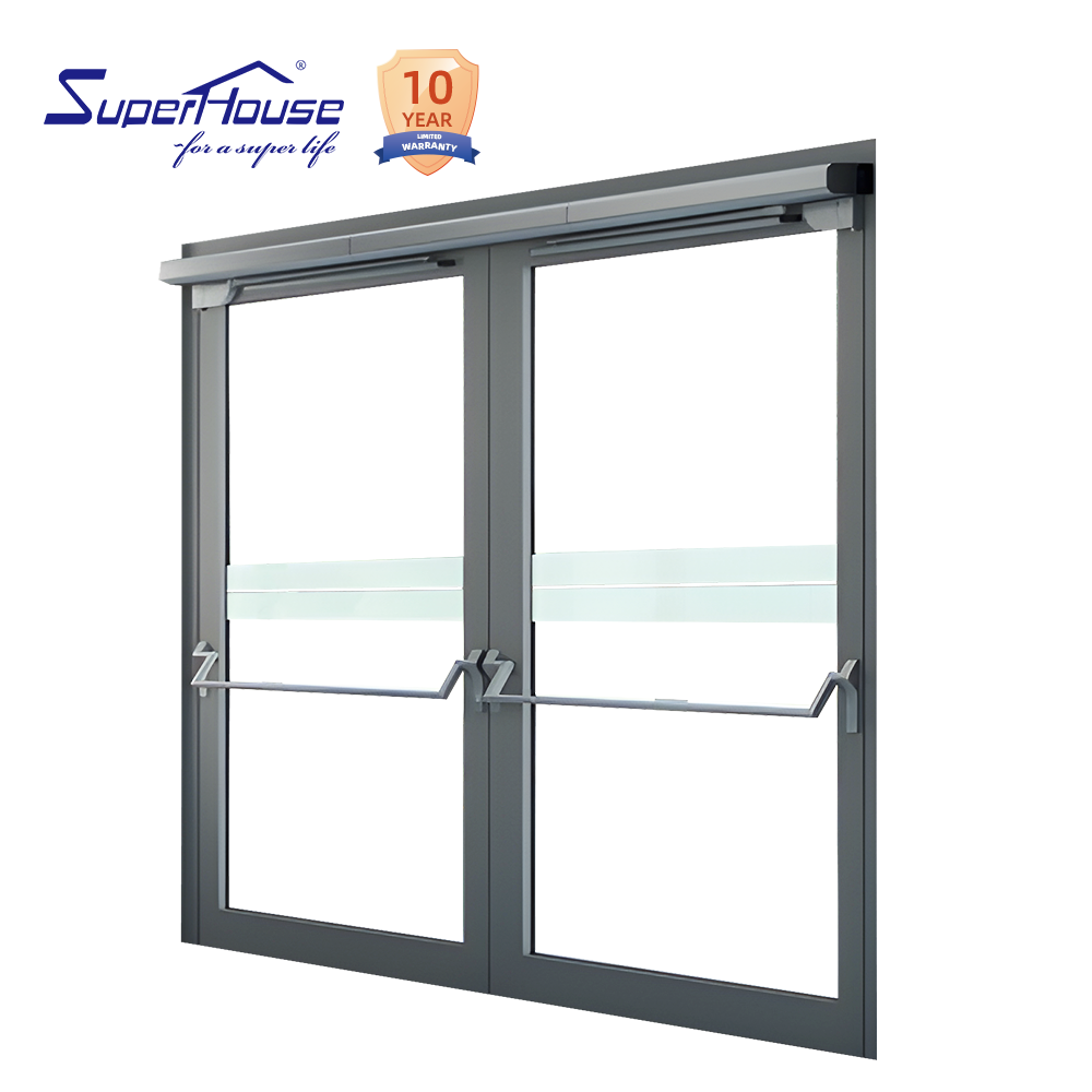 Custom Exterior Door Electric Anti-Pinch Commercial Aluminum Alloy Glass Supermarket Apartment School Mall Thermal Insulation