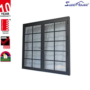 Hurricane Rated Modern Aluminum Interior French Doors with Decorative Grille Double Glass, NOA Certified for Prefabricated Homes