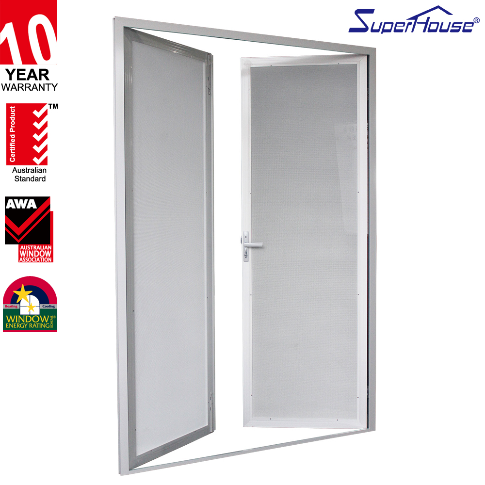 AS2047 Thermal Break Aluminum Hinged Door with Security Screen German Hardware Windproof Insect-Proof Balcony Entry Door