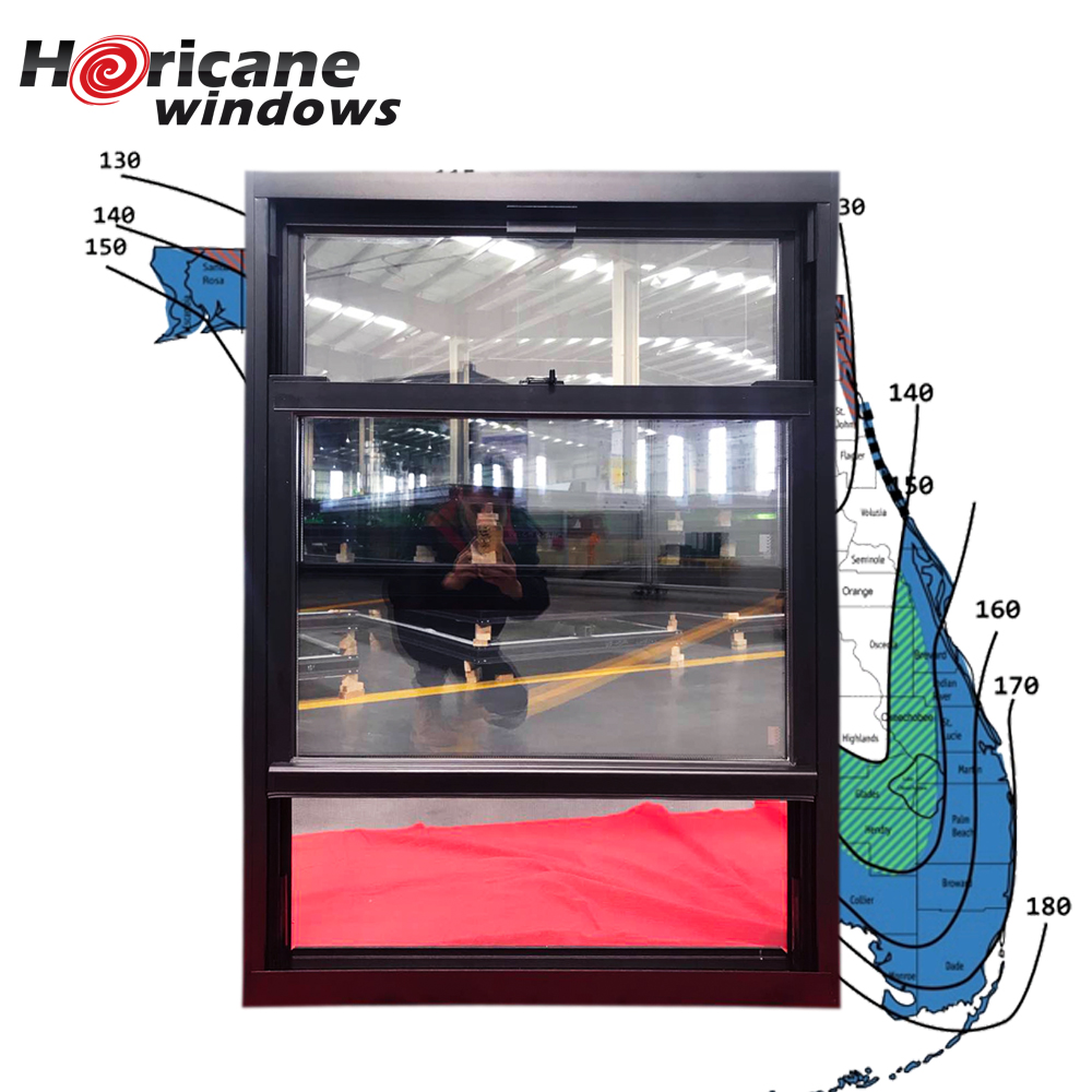 Miami-Dade NOA Certified Hurricane Impact Aluminum Single Hung Window  Thermal Insulation Soundproof for Bedroom Kitchen