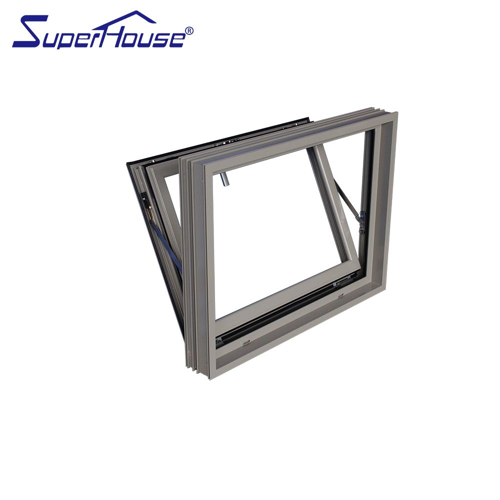 Superhouse Aluminum Frame Modern Design Double Tempered Glass with Stainless Steel Diamond Mesh Screen Awning Window