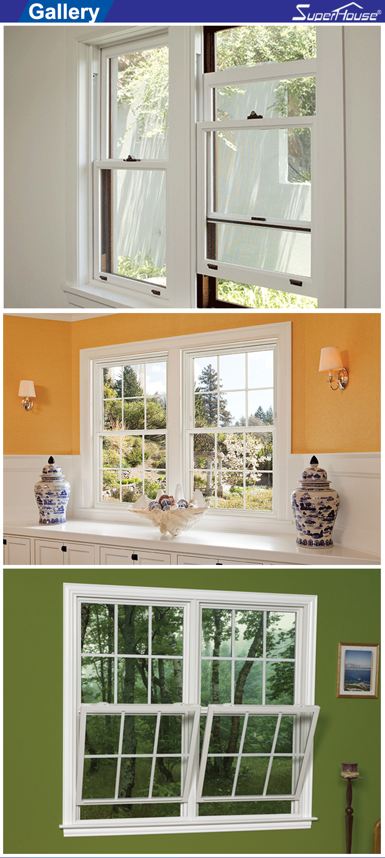 Vertical Slide Aluminium Single Hung Windows Double Glazed Sliding Window Customized Double Hung Windows