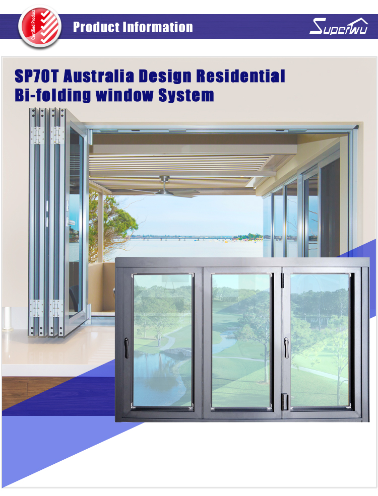 Aluminum Frame Bi-Fold Glass Patio Window Insulated Tempered Glass Soundproof Energy Saving for Residential House