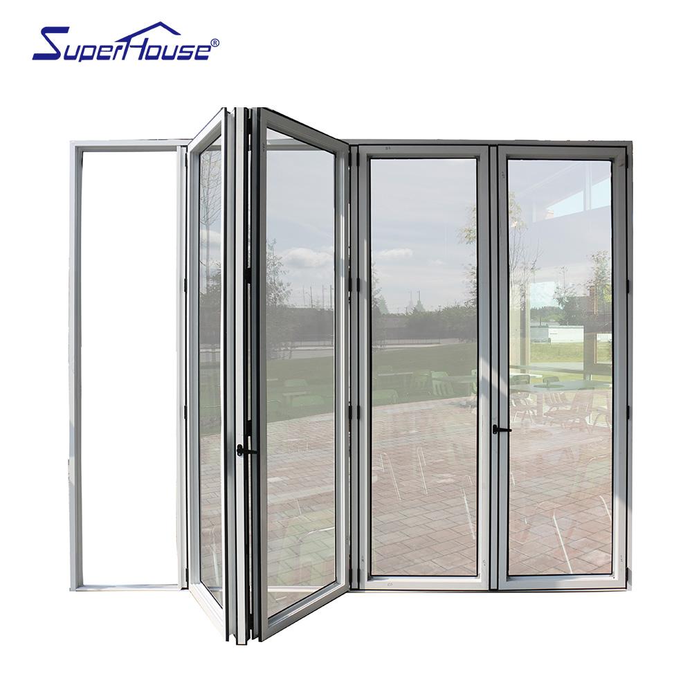 Superhouse Modern Double Glass Stylish Waterproof Smooth for Commercial Entrance Patio Exterior Use Aluminium Folding Door