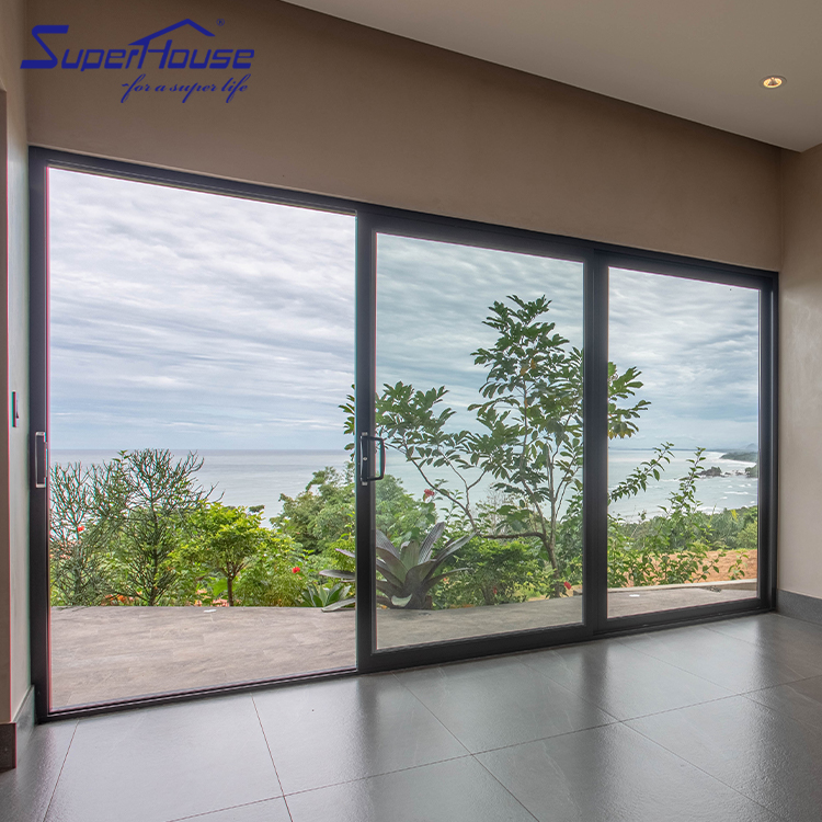 NFRC Superhosue Modern Design Slim Frame Aluminum Alloy Sliding Glass Doors Two Tracks Narrow Balcony Sliding Door