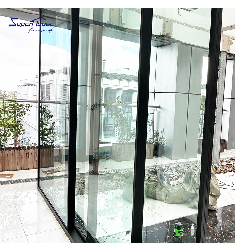 New Design Matte Black Frame Slim Aluminium Sliding Door System Soft Closing Narrow Frame Tempered Glass Sliding Door