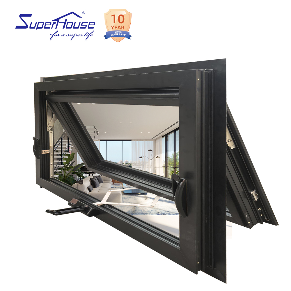 Horizontal Narrow Frame Aluminum Crank Awning Window Double Glazed Tempered Glass NFRC AAMA Certified for USA Villa