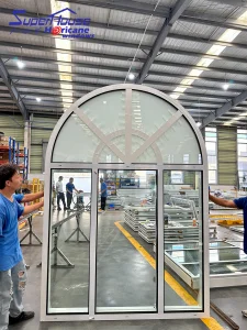 Thermal Break Aluminum French Patio Entry Door,Tempered Double Glass Sound Insulation Custom Curved Arched Front Door