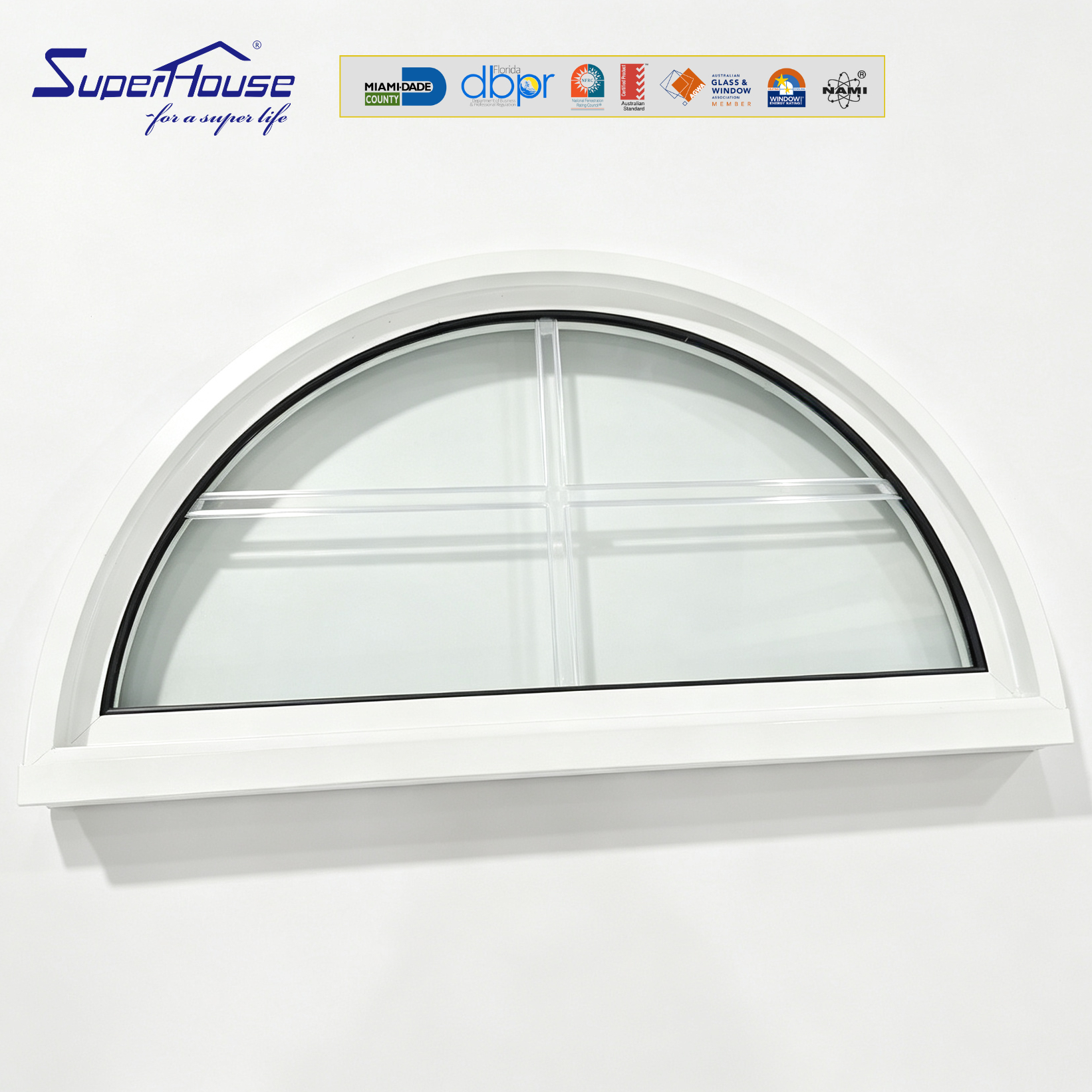 Arched Curved Thermal Break Fixed Picture Window Multi Color Aluminum Alloy Frame Sound Insulation Custom Design Modern