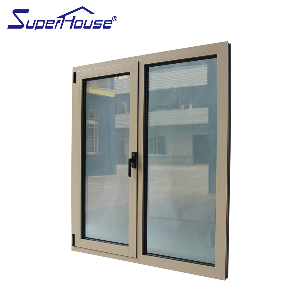 Beige Modern Aluminum Tilt Turn Windows for Commercial Buildings, Easy Clean Inward Opening, Soundproof for North America