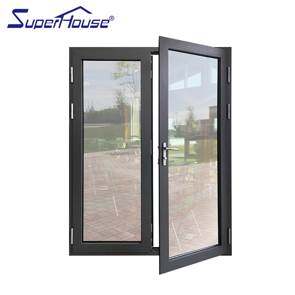 Modern Commercial Double Casement Door, NFRC Certified, Multi-point Lock, Anti-theft German Hardware, Store Front Entrance Door