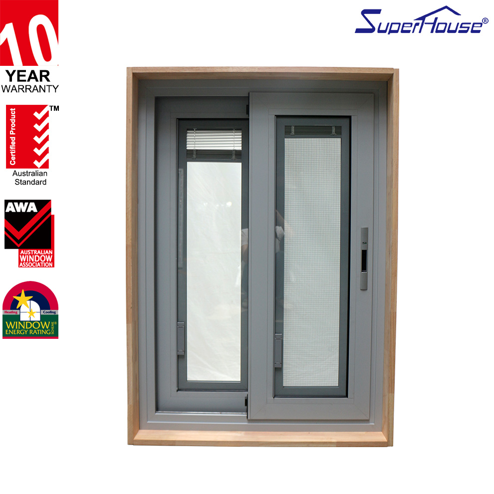 Modern Aluminum Horizontal Sliding Window Aluminum Alloy Sub-frame Built-in Blinds White Stainless Steel Insect Kitchen Bathroom