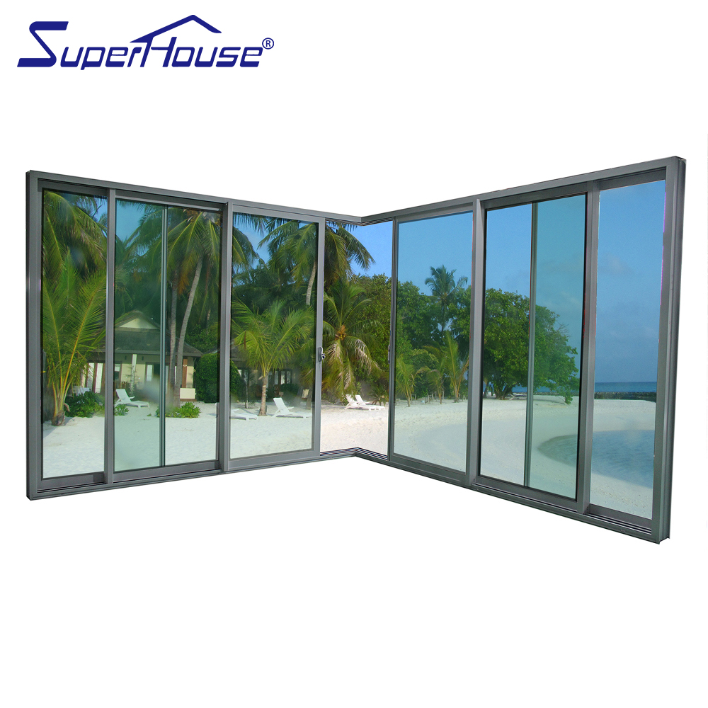 Superhouse NFRC Outdoor Hurricane Proof Patio Impact Tempered Large Glass Exterior Balcony Thermal Break Aluminum Sliding Doors