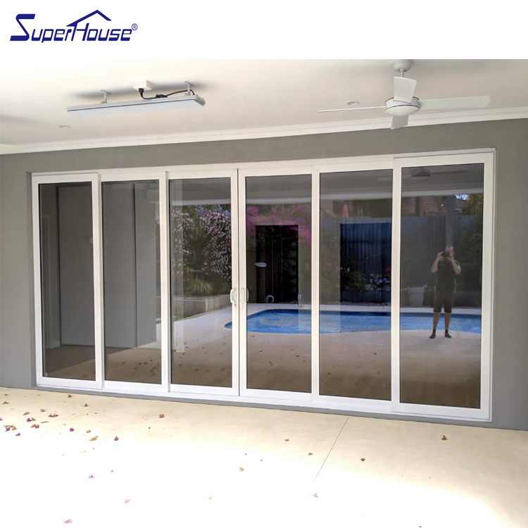 6 Panel Glass Sliding Patio Door European Standard 3-Track Door Powder Coated Aluminum Wood Sliding Window and Door
