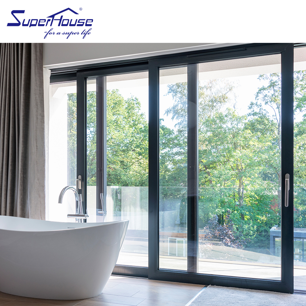 NFRC Superhosue Modern Design Slim Frame Aluminum Alloy Sliding Glass Doors Two Tracks Narrow Balcony Sliding Door