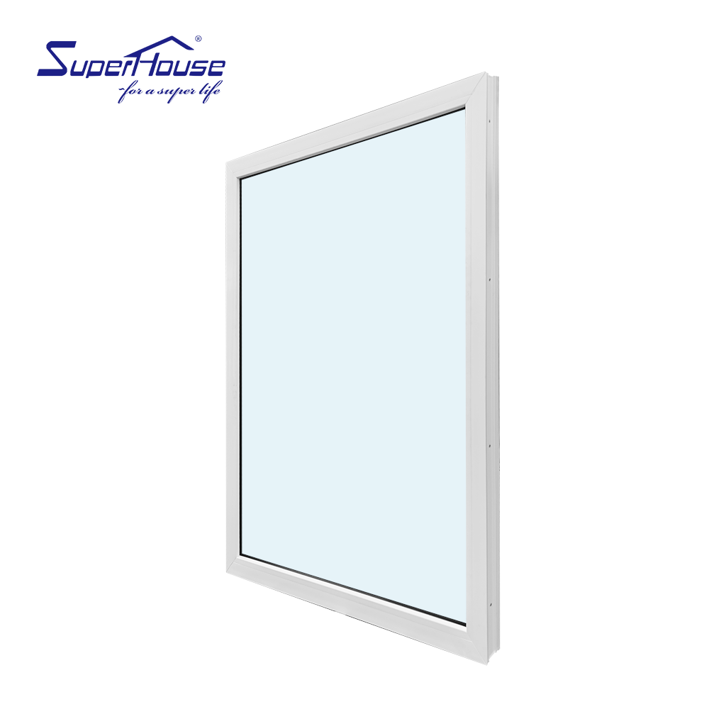 Superhouse Heat Insulated Soundproof Double Glazed Tempered Glass Windows Big Picture White Aluminum Fixed Window