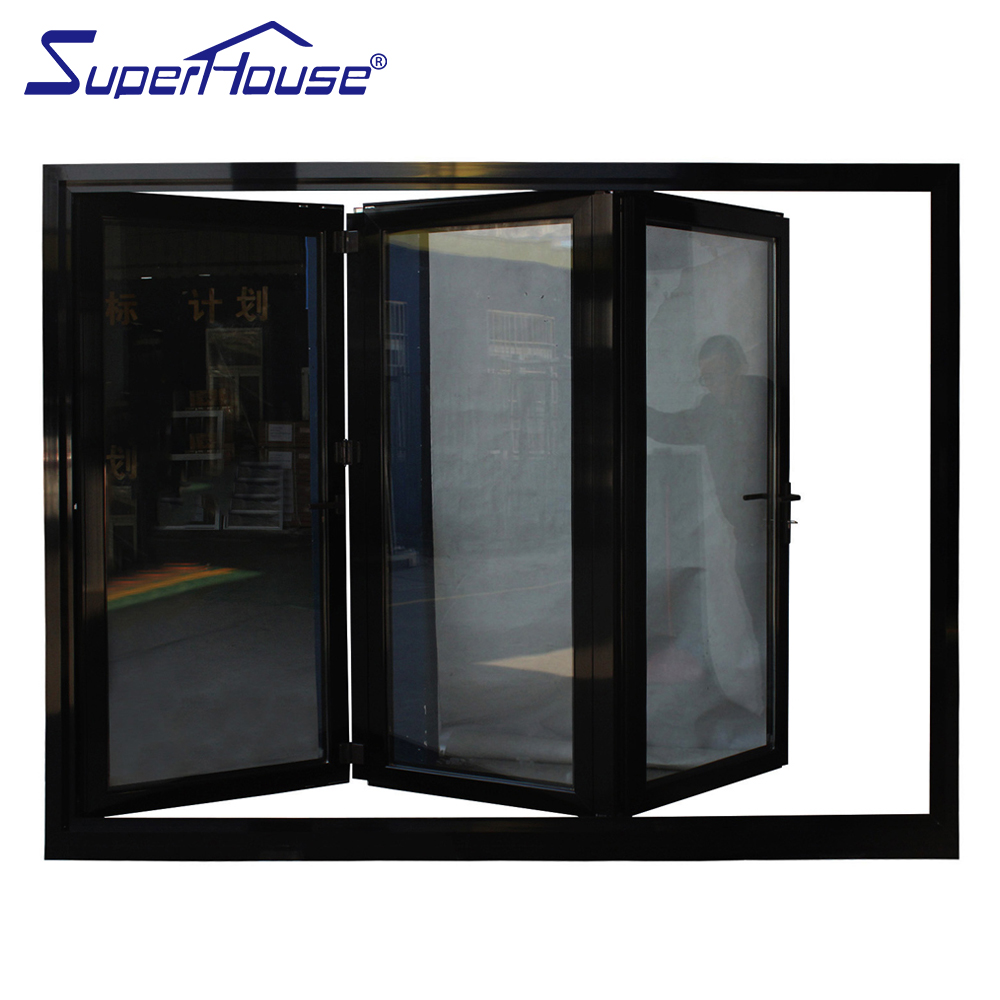 Germany Design Black Thermal Break Heat Insulation NFRC Patio Glass Door Exterior Aluminum Folding Doors Patio Bifold Doors