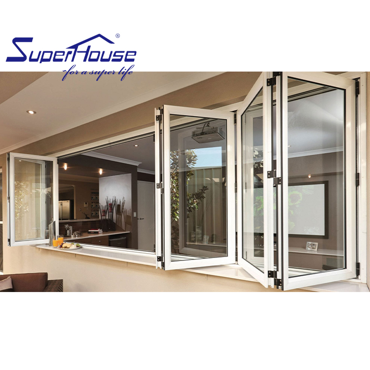 Slim Frame Large View Wooden Jamb Bullet Proof Laminated Glass Single Black Aluminum Double Pane Bi-Folding Windows