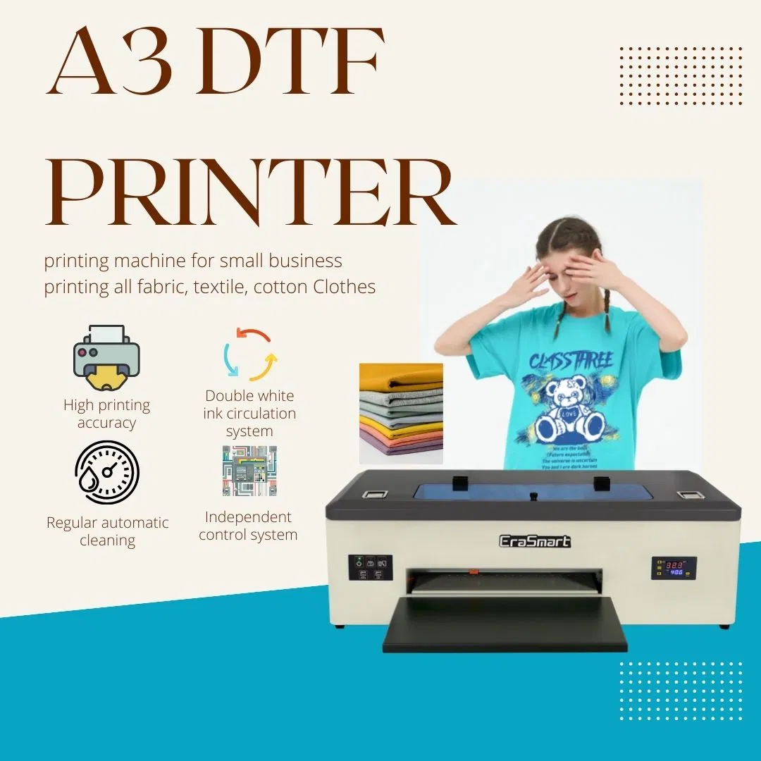 Erasmart Easy to Operate L1800 1390 Head A3 Dtf Printer Digital Holographic T-Shirt Printing Machine