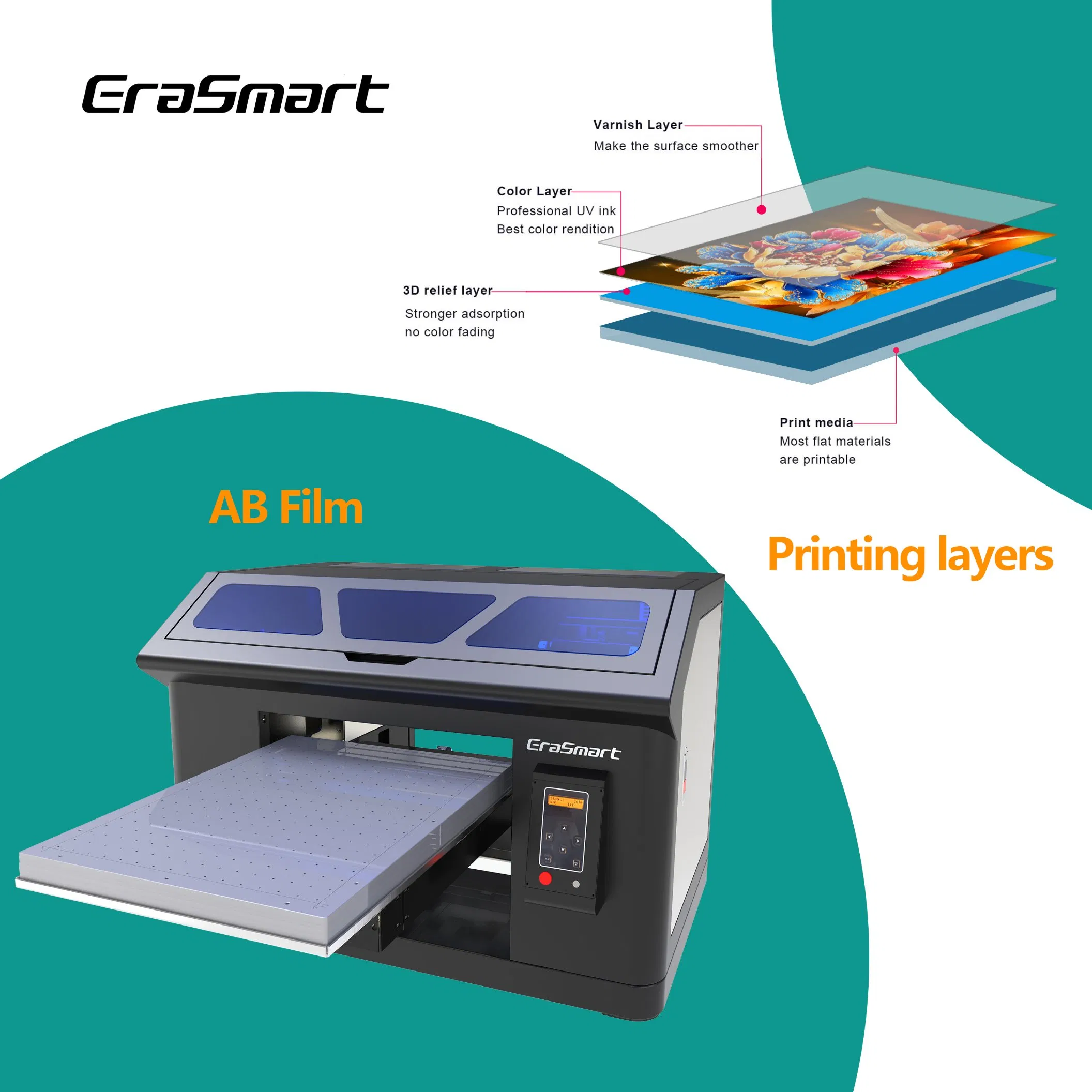 Erasmart Newest Small Printer 3545 Flatbed UV Dtf Film Transfer Printer Machine for Label Sticker Printing Phone Case Printing