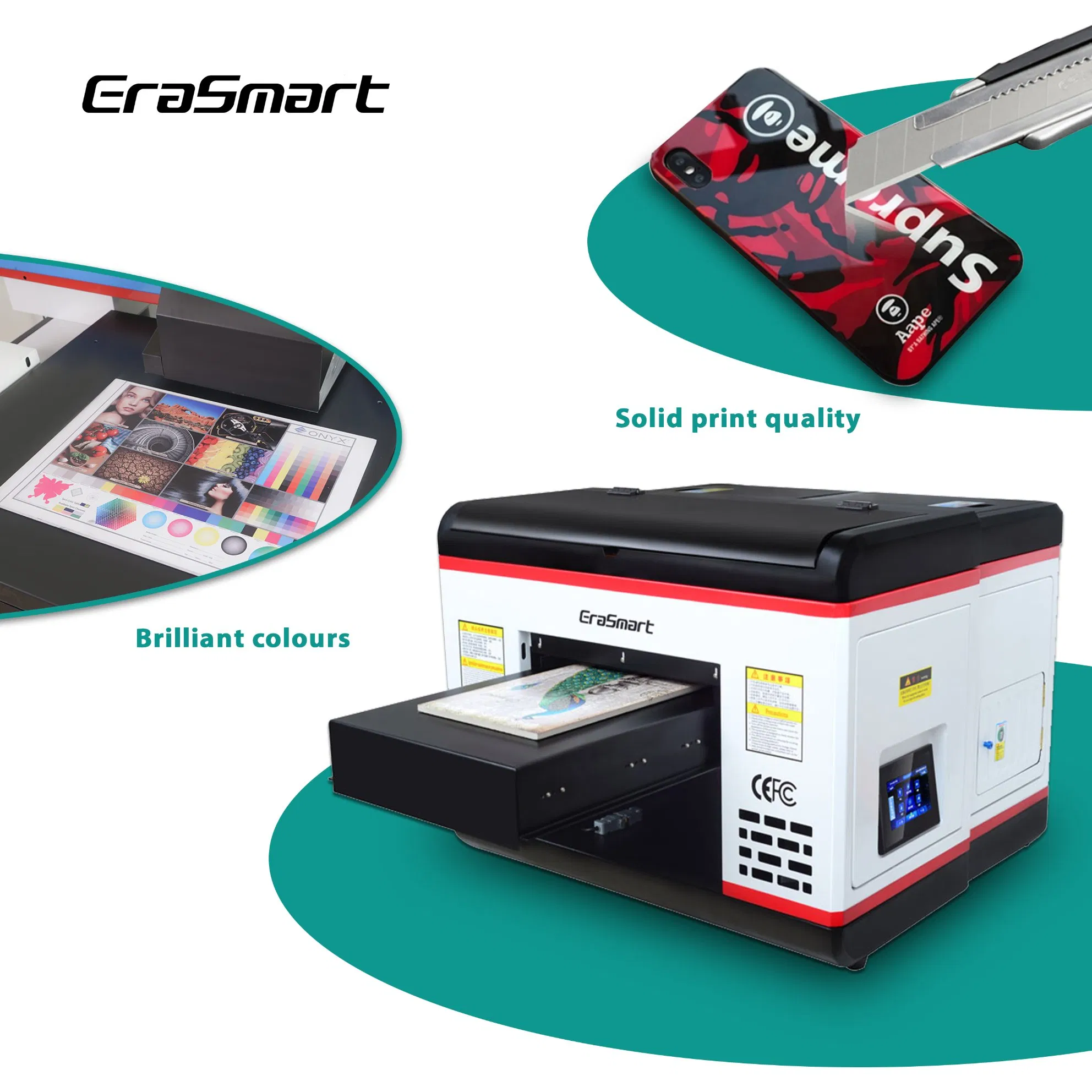 Erasmart 6 Colors A3 A4 Size UV LED Flatbed Printer for Selling, The Cheapest UV Printer on Sale for Ceramic Tile, Acrylic, ID Card, PVC