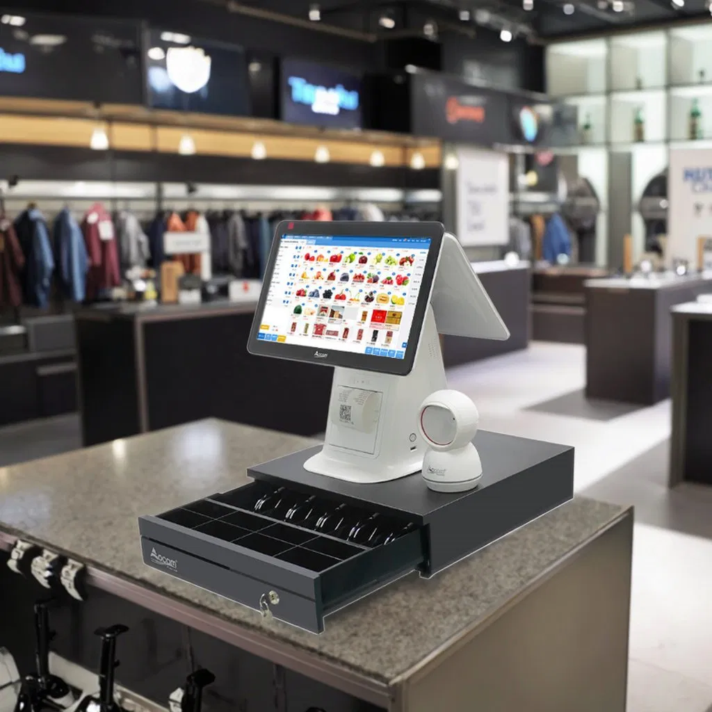 15 Inch All in One POS System Cash Register Android Windows Dual Screen Touch POS Terminal with Printer