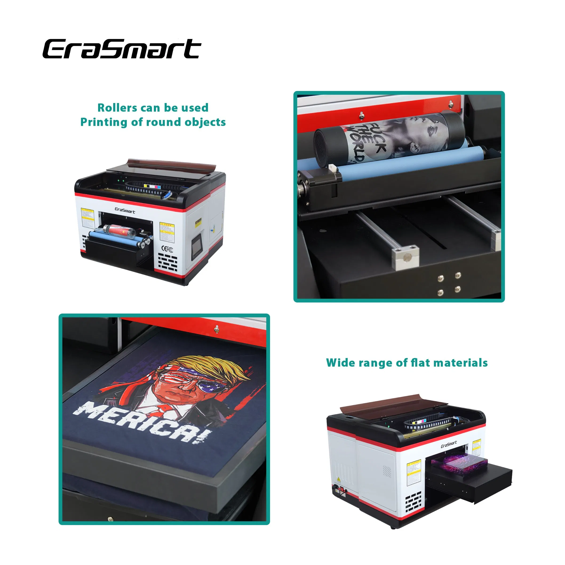Erasmart 6 Colors A3 A4 Size UV LED Flatbed Printer for Selling, The Cheapest UV Printer on Sale for Ceramic Tile, Acrylic, ID Card, PVC