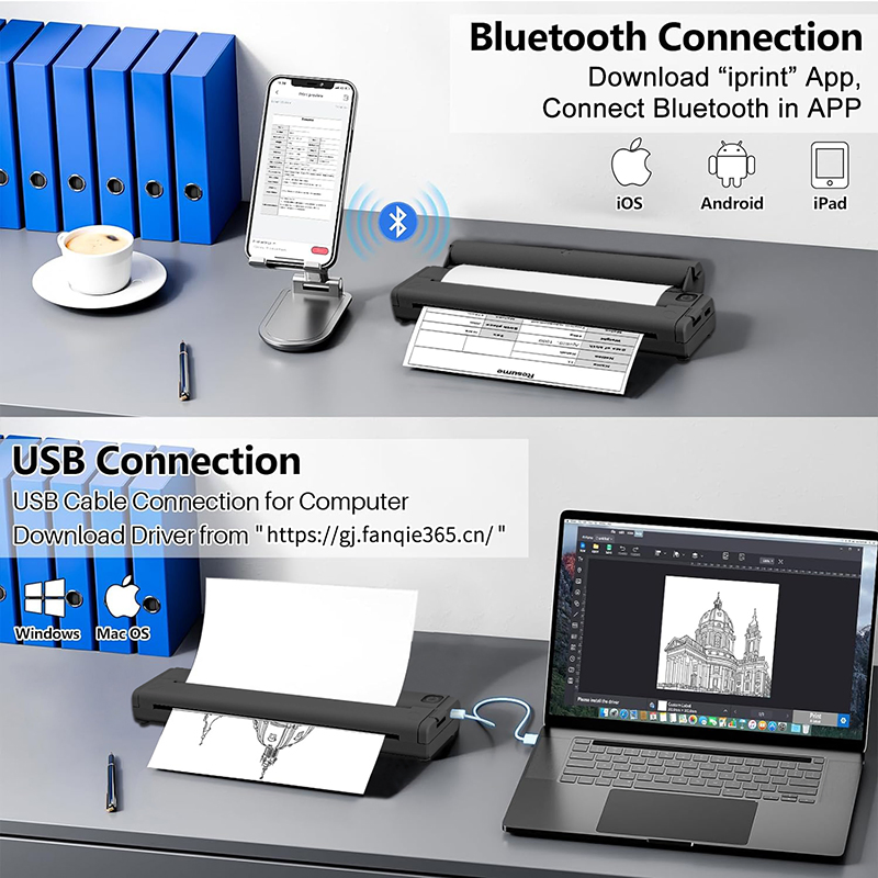 Portable Wireless Thermal Printer - Inkless Mobile Phone Printer, USB Charging, Compact &amp; Portable Design, Ideal for Business Travel, Documents, Study Tests