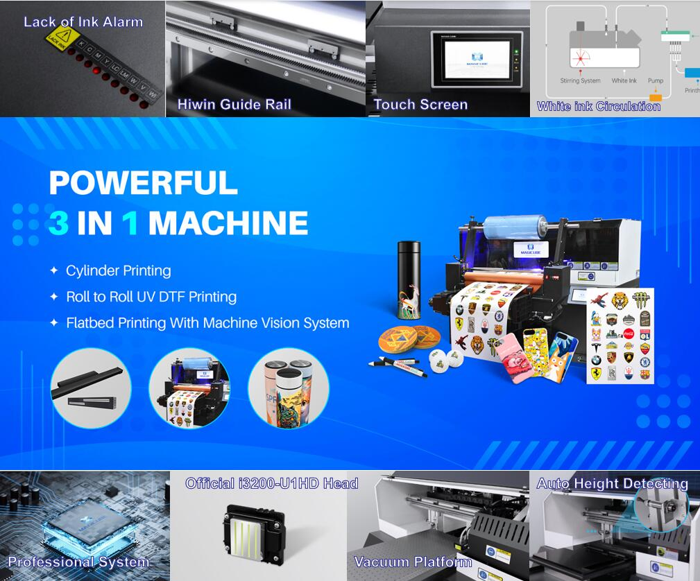 Portable A3 30*50cm Size with Official I3200-U1HD Head UV Flatbed and Roll Dtf Film Printer for Coin.