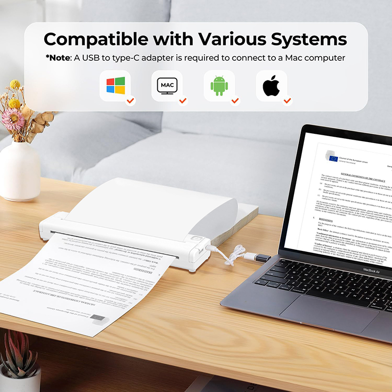 Portable Wireless Thermal Printer - Inkless Mobile Phone Printer, USB Charging, Compact &amp; Portable Design, Ideal for Business Travel, Documents, Study Tests