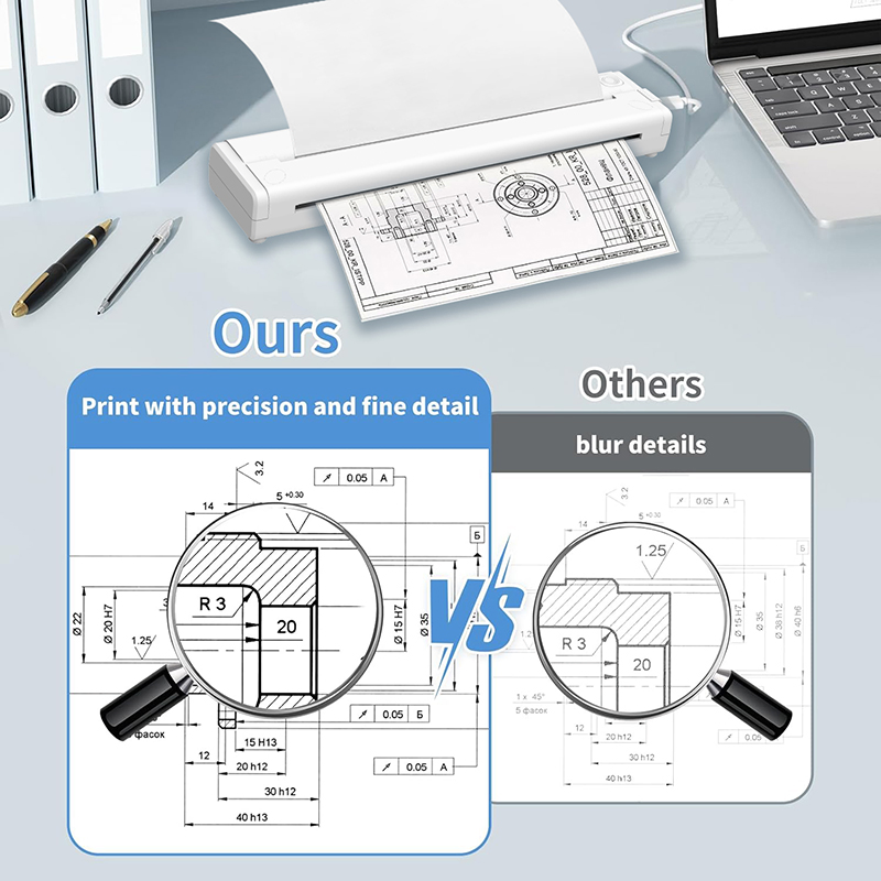 Portable Wireless Thermal Printer - Inkless Mobile Phone Printer, USB Charging, Compact &amp; Portable Design, Ideal for Business Travel, Documents, Study Tests