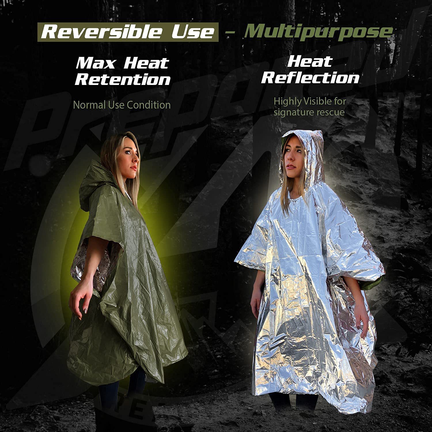 Orange Emergency Raincoat With Survival Whistle And Stuff Sack For Camping Or Hiking Outdoor Survival Gear