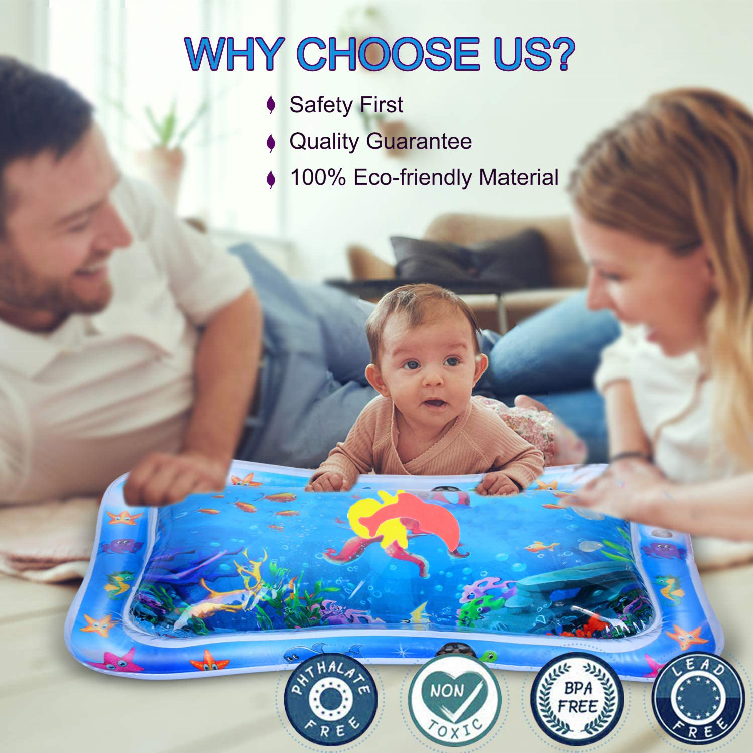 Baby Water Mat 0-3 Years Old Baby Kids Water Play Mat Infants &amp; Toddlers Inflatable Baby Tummy Time Premium Play Water Mat
