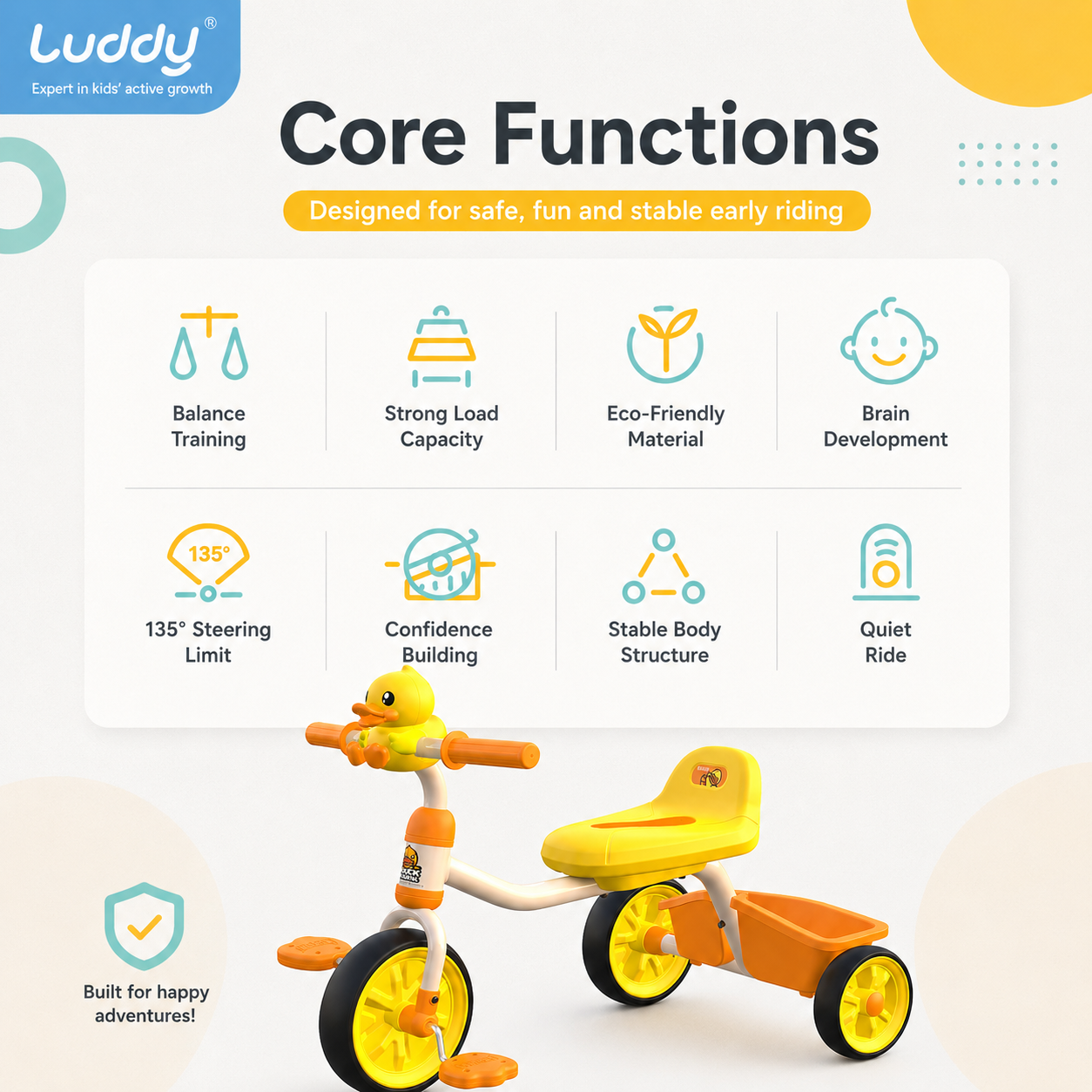 Luddy 3 in 1 Baby Balance Bike Early Learning Push Trike Toddler Stroller Motor Skills Training Tricycle Ride on Toy