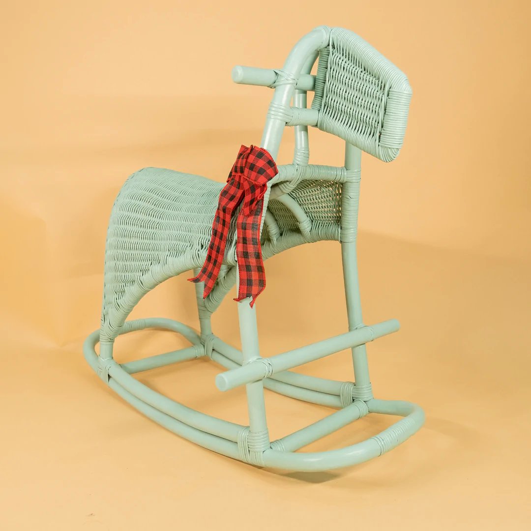 Child imaginative play rattan ride-on toys for kids horse rocker chair baby animal rocking toy