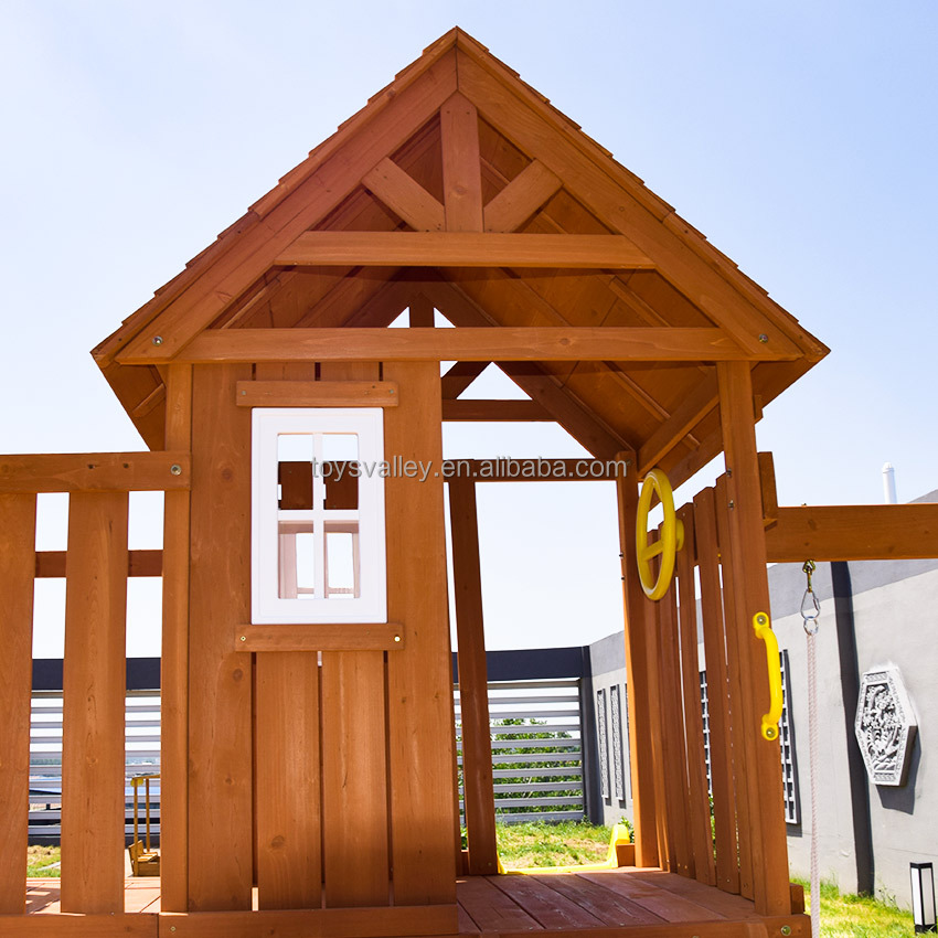 Kid's Outdoor Wooden Playhouse Toy with Slide Sandbox Swing Set Climbing Frame for Backyard or Garden-Outdoor Play Ages 2-13