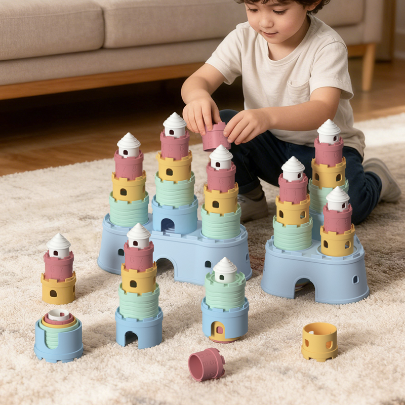 Silicone Soft Castles Building Blocks Baby Stacker Toy Set Stack Baby Playing Blocks Teether Toys Montessori Educational Toys